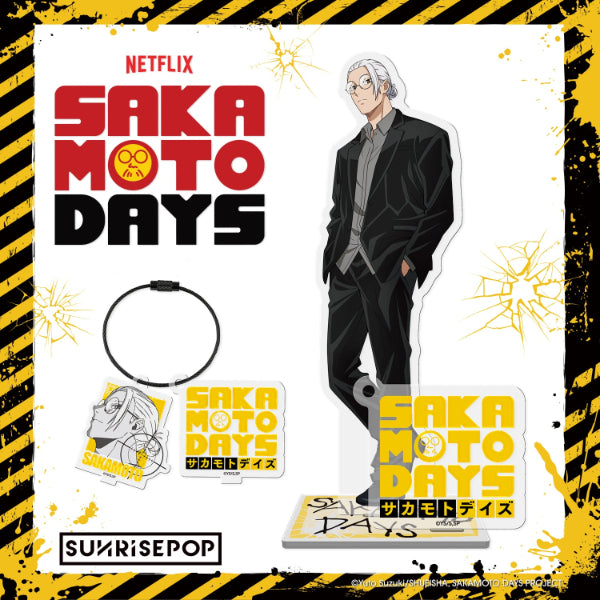 "Sakamoto Days clear acrylic stand with Shin and Lu characters"