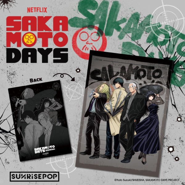 "Sakamoto Days plastic A4 folder featuring Sakamoto and Shin"
