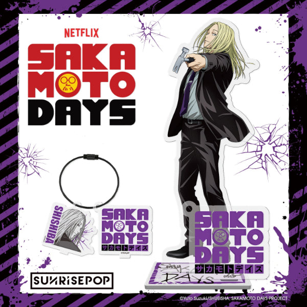 "Sakamoto Days clear acrylic stand with Shin and Lu characters"