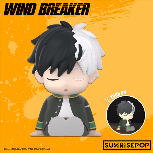 Wind Breaker Sakura Haruka night light, designed with Sakura Haruka's chibi image, emitting a soft glow, with a simple white background.