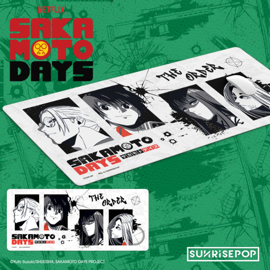 "Sakamoto Days anime desk mat featuring Sakamoto and Shin"